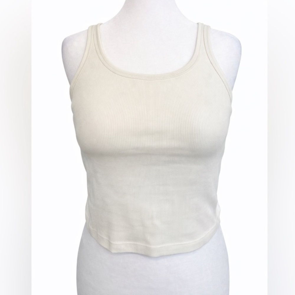 PINK Victoria’s Secret Ribbed Crop Tank XL White Basic Stretch Fitted